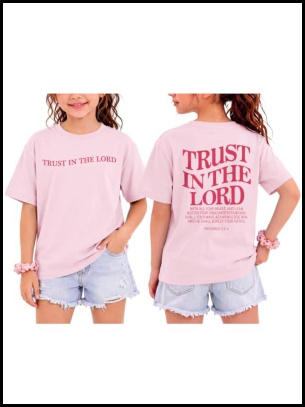 Girls Trust in the Lord Christian Graphic Tee Cotton Kids Faith Shirt